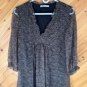 Zara Black and Cream Patterned Blouse Dress